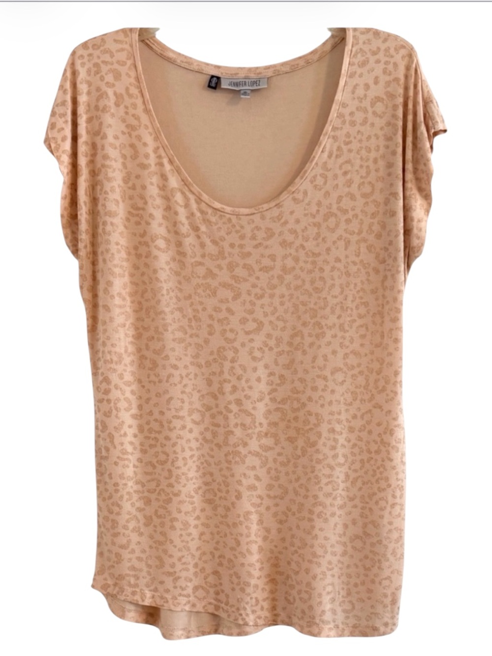 Jennifer Lopez 100% Modal Scoop Neck Tee Top XL Pink Leopard Cheetah Print